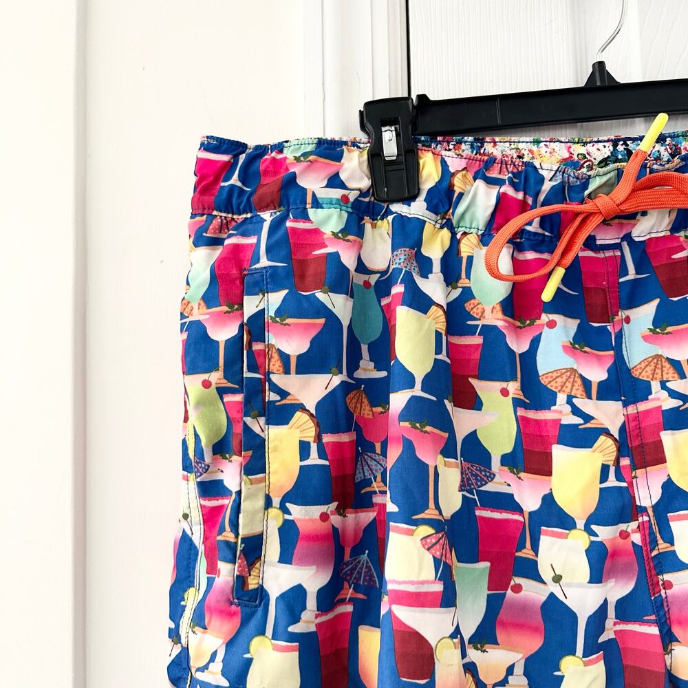 Robert Graham Blue Multi Poolside Drinks Drawstring Swim Trunks 40 Men Beach - Picture 3 of 8